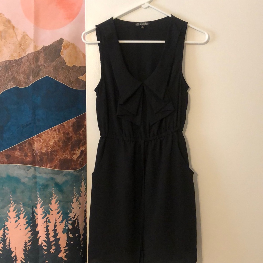 Bebop black sleeveless dress ruffle front drawstring waist with pockets size s